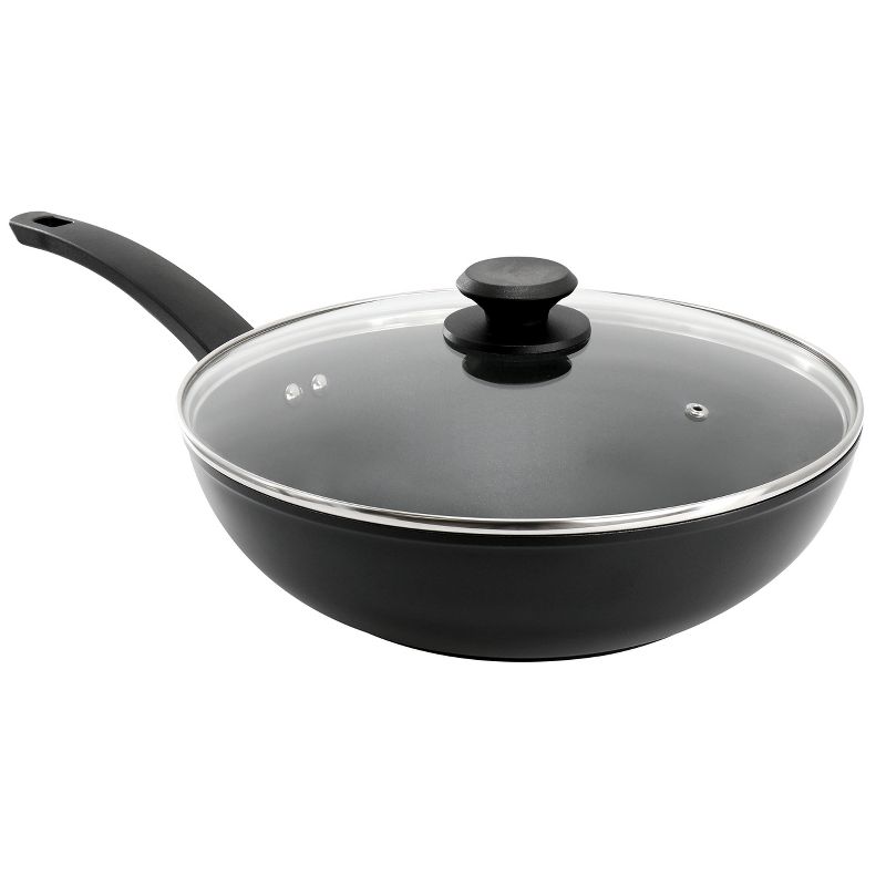 Oster Connelly 12 Inch Textured Nonstick Aluminum Wok with Lid in Black, 1 of 7