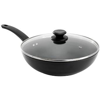 Oster Connelly 12 Inch Textured Nonstick Aluminum Wok with Lid in Black