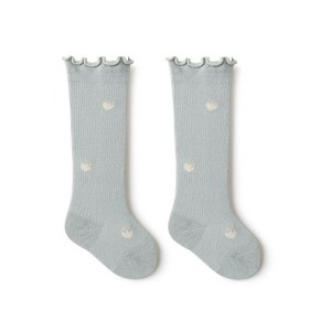MyKids-Usa Baby Girl Solid Color Floral Embroidered Pattern Breathable Knee Socks - 1 of 4