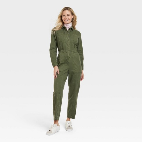 Women's Long Sleeve Button-front Coveralls - Universal Thread™ Green 2 ...