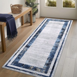 Border 2x6 Machine Washable Runner Rug Non Slip Extra Thin Low Pile Carpet Indoor Soft Foldable Floor Mat for Hallway Entryway Kitchen Laundry - 1 of 4