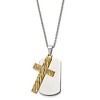 Chisel Stainless Steel Yellow IP-plated 2 Piece Cut Out Stripes Cross Dog Tag on a 24" Cable Chain Necklace - 2 of 3