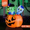 Joyfy 5 FT Tall Halloween Inflatables Outdoor Decorations, Inflatable Witch and Zombie on Pumpkin with LEDs for Halloween Party Yard Lawn Garden Decor - 3 of 4