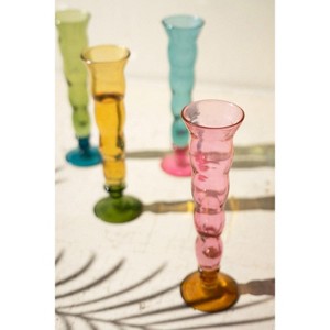 Wavy Trumpet Champagne Glasses 9"H, Set of Four Mixed Colors Handblown Recycled Glass by Kalalou - 1 of 3