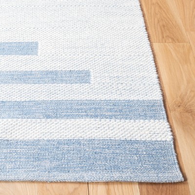 Ivory and Blue Striped Wool-Cotton 3' x 5' Area Rug