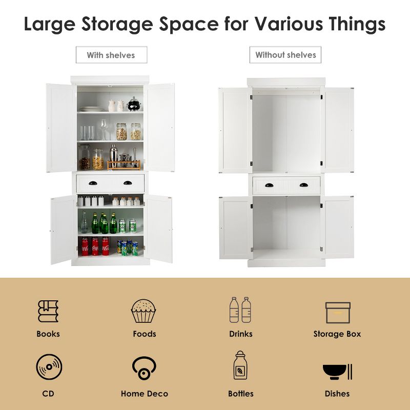 Tangkula Kitchen Cabinet Pantry Cupboard Freestanding W/Adjustable Shelves White, 5 of 11