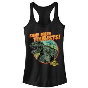 Juniors Womens Jurassic Park Vintage Send More Tourists Racerback Tank Top - 1 of 4