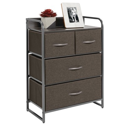 mDesign 4-Drawer Tall Fabric Dresser with Wood Handles