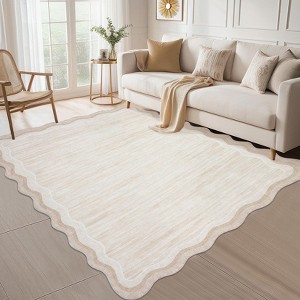 Washable Rugs for Living Room Scalloped Rug Modern Non Slip Non Shedding Carpet for Bedroom - 1 of 4