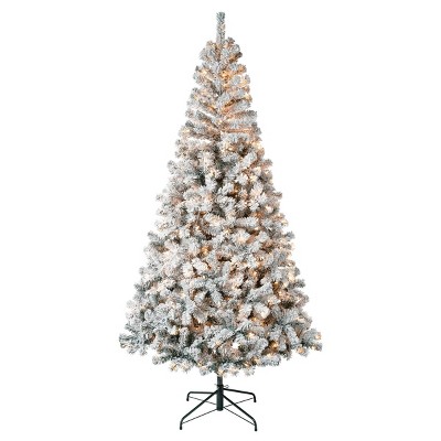 National Tree Company First Traditions 7.5' Pre-Lit Flocked Full Acacia Hinged Artificial Christmas Tree Clear Lights: Indoor Corner Display