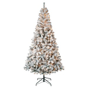 National Tree Company First Traditions 7.5' Pre-Lit Flocked Full Acacia Hinged Artificial Christmas Tree Clear Lights: Indoor Corner Display - 1 of 4