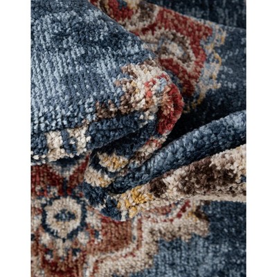 Utopia Collection Navy Blue Abstract 7' Octagon Synthetic Rug