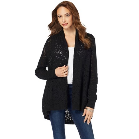 Roaman's Women's Plus Size Bell-Sleeve Pointelle Cardigan Sweater 