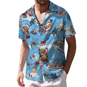 BLUEMING Men's Hawaiian Shirt Short Sleeve Floral Button Down Shirts Hot Holiday Beach Shirts - 1 of 2