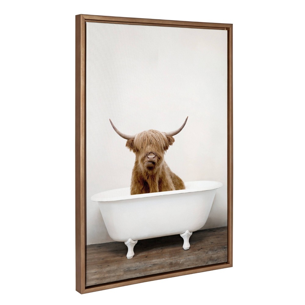 Photos - Wallpaper 23" x 33" Sylvie Highland Cow in Tub Color Framed Canvas by Amy Peterson G