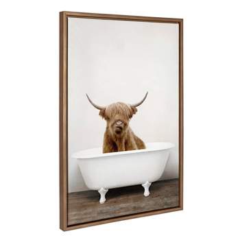 23" x 33" Sylvie Highland Cow in Tub Color Framed Canvas by Amy Peterson Gold - Kate & Laurel All Things Decor