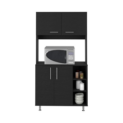 Black Engineered Wood Kitchen Pantry Cabinet with Adjustable Metal Legs