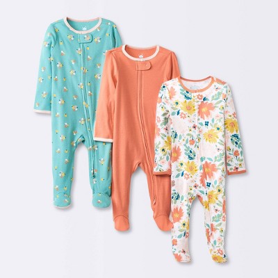 Image of Baby Girls' 3pk Tight Fit Zip-Up Sleep N' Play - Cloud Island™ Aqua Green 0-3M
