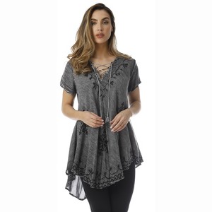 Riviera Sun Lace-Up Casual Tunic Top with Embroidery - 1 of 3