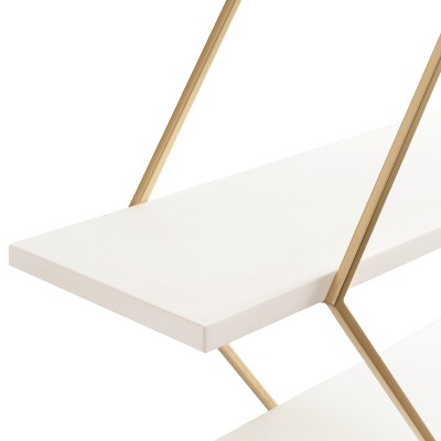 White and Gold Diamond Floating Wall Shelf with Wooden Accents