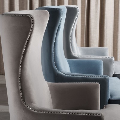 Light Silver Velvet Transitional Wingback Accent Chair