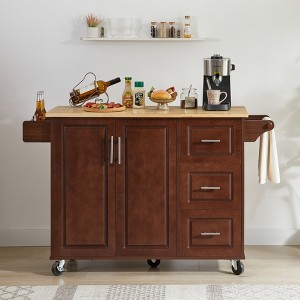 Modern Kitchen Island with Drop Leaf， Rolling Kitchen Island Cart with 3 Drawers Storage Cabinet Tower Rack - 1 of 4