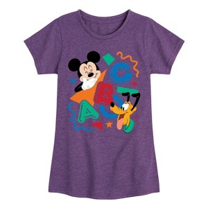 Girls' - Disney - Alphabet Mickey and Pluto Fitted Short Sleeve Graphic T-Shirt - 1 of 4
