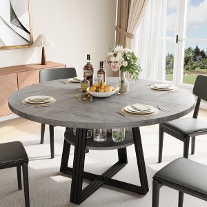 Round Dining Table for 4-6, 47" Kitchen Table with Storage Shelf, Wooden Dinner Table with Metal Base for Home Living Room, No Chairs - 1 of 4
