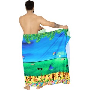 LA LEELA Men's Summer Long Vacation Sarong Beachwear Holidays Wrap Lava Lava Beach Cover Up Sarongs For Men One Size Blue, Floral - 1 of 4