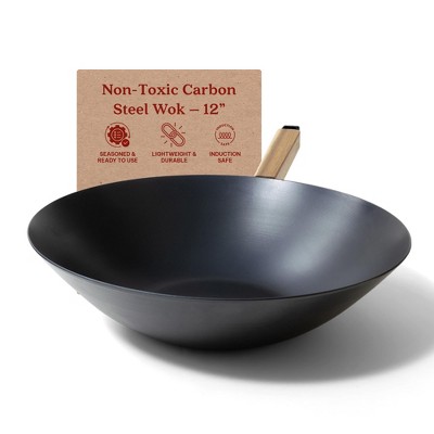 Alva Forest 12" Nonstick Carbon Steel Wok with Acacia Handle