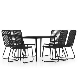 vidaXL Black Patio Dining Set - Steel Frame and PE Rattan, Glass Tabletop - Outdoor Garden Furniture - Includes 1 Table and 6 Chairs - 1 of 4
