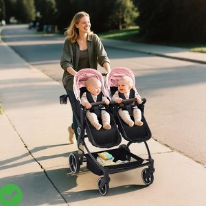 Side by Side Double Stroller for Twins Lightweight Compact Foldable Baby Travel Stroller with High Landscape Seat - 1 of 4