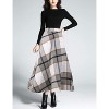 Women's Wool Plaid A-Line Skirt - Winter Warm Elastic Waist Pleated Long Skirt Light Grey - 2 of 4