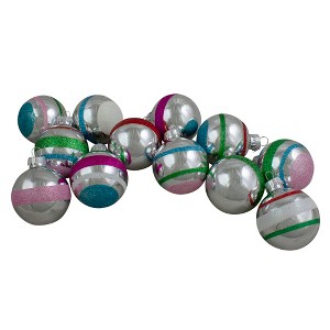 Northlight Glitter Striped Glass Christmas Ball Ornaments - 2.25" (55mm) - Silver and Pink- 12ct - 1 of 2