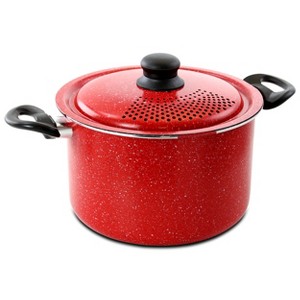 Gibson Granita 6 Quart Aluminum Pasta Pot with Strainer Lid in Red Speckle - 1 of 4