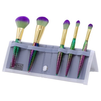 MODA Brush Mythical 6pc Sweet Siren Travel Makeup Brush Set with Holographic Flip Case, Includes - Powder, Highlight and Glow, Crease, and Eye Shader Brushes