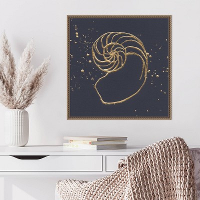 22" Gold Nautilus Shell Beaded Framed Canvas Art