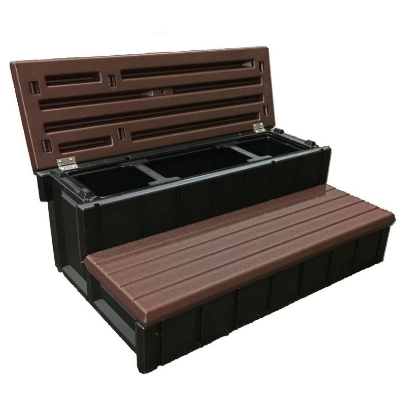 Confer Plastics Leisure Accents Durable Multi-Functional Outdoor Spa and Hot Tub Storage Step with Removable Compartment, Espresso, 1 of 8