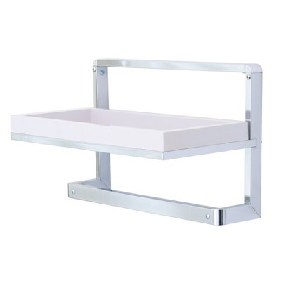 15.75 in. W Wall Mounted 3 Tier Bathroom Shelf with Towel Bar and Removable  Trays in White and Chrome