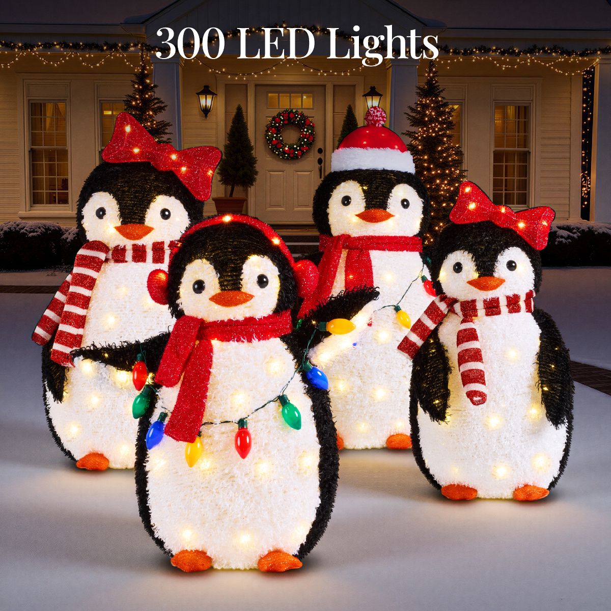 Best Choice Products Lighted Pop-Up Penguin Family Christmas Yard Décor – 3ft, 4ft & 5ft with LED Lights in Red & Blue - thumbnail 4
