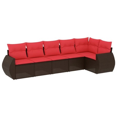 vidaXL 6 Piece Garden Sofa Set with Cushions Brown Poly Rattan - Brown Without Table