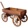 DOMETOUR Wood Wagon Flower Planter Pot Stand W/Wheels Home Garden Outdoor Decor - 2 of 4