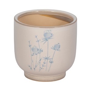 Ceramic Planter with Blue Floral Design - Decorative Ceramic Garden Pot for Indoor & Outdoor Plants - Round Flower Pot for Home & Patio - 5" Blue - 1 of 4