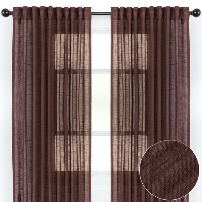 Brown Polyester Light-Filtering Semi-Sheer Curtain Panels, 52" x 63"