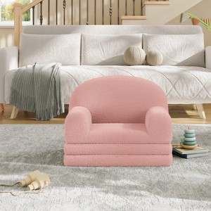 Kids Sofa Chair, 2-in-1 Convertible Toddler Couch & Lounger, Fold Out Teddy Fleece Children¡¯s Sofa Bed with Removable Washable Cover - 1 of 4