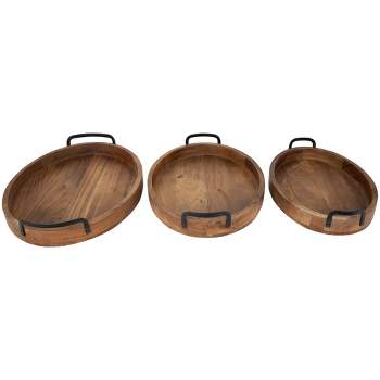Northlight Acacia Wood Trays with Metal Handles - Set of 3 - 21.75"