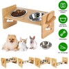 iMountek "Bamboo Double Raised Dog Bowls with 15° Tilt & 4 Adjustable Heights, Stainless Steel Bowls" Brown - 4 of 4