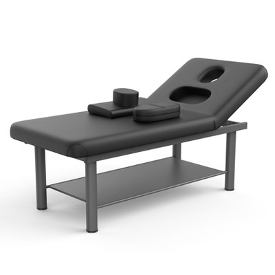 Dolonm 31.5" Professional Massage Bed w/Chest Opening - 700lbs Round Steel Legs, Luxe PU Leather - Salon & Home Spa - Black