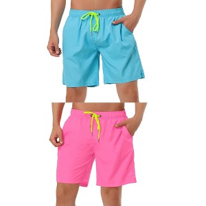 Lars Amadeus Men's Solid Color Elastic Waist Surfing Beach Board Shorts 2 Packs - 1 of 4