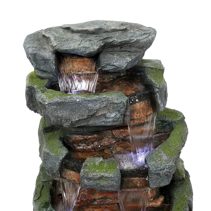 Sunnydaze 24"H Electric Polyresin and Fiberglass Tiered Stone Waterfall Outdoor Water Fountain with LED Lights, 6 of 15